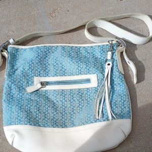 Coach Light Blue vintage shoulder Bag with Textured Fabric and Casual Style